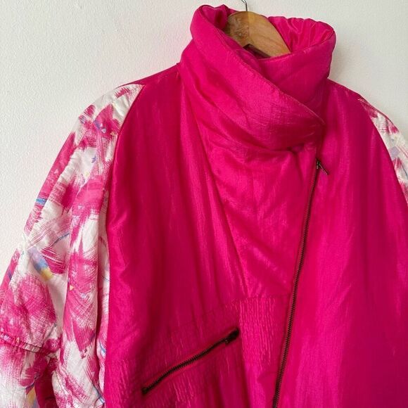 Etirel Vintage 1980s/90s Abstract Retro Pink Women’s Ski One Piece Snowsuit - Picture 7 of 16